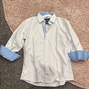 Boys White and Blue Polka Dot Shirt